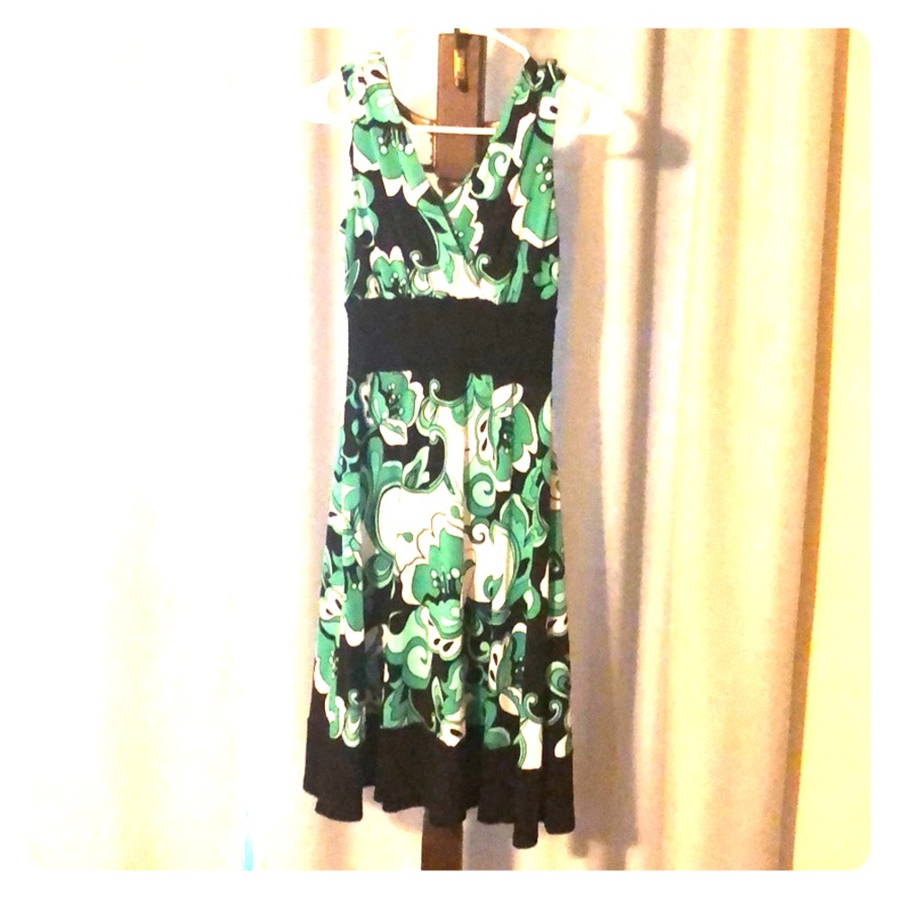 Green and black floral midi